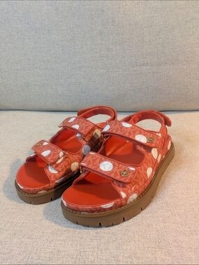 Michael Kors Red White Logo Print Platform Sport Sandals Women's 10M